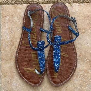 Sam Edelman Gigi Thong Sandal, 6.5M, Blue Fabric